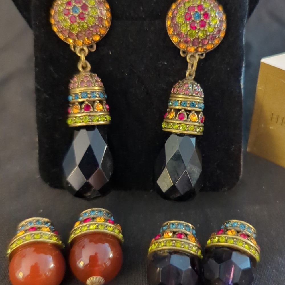 Heidi Daus set: 3 pair Swarovski Crystals vintage interchangeable clip Earrings